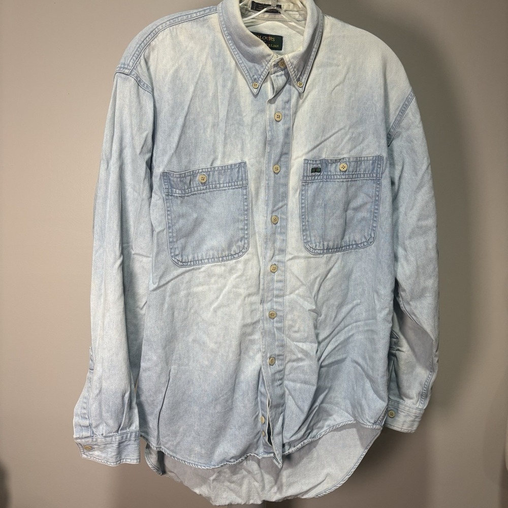 Vintage Colours By Alexander Julian Denim Acid Wash Button Shirt Mens M Blue